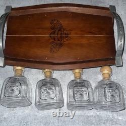 Patron Tequila Reusable 4 Plastic Bottle Cups + Wood Plater