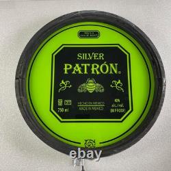 Patrón Tequila lighted round sign 15 Green Wood & Metal Barrel hoop frame