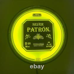 Patrón Tequila lighted round sign 15 Green Wood & Metal Barrel hoop frame