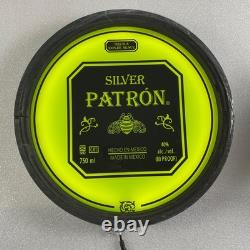 Patrón Tequila lighted round sign 15 Green Wood & Metal Barrel hoop frame