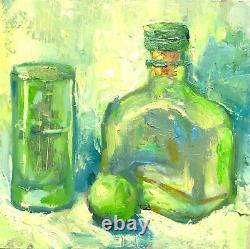 Patron tequila lime still life oil painting original Impressionism art 8x8