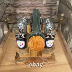 Pittsburgh Steelers Collectible Revolver Tequila Gun Bottle Stand 6 Shot Glasses