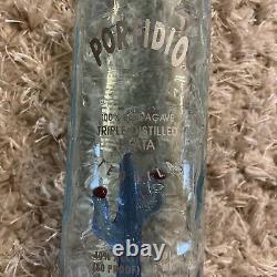 Porfidio Anejo Tequila Empty Liquor Bottle Handblown Blue Glass 750mL Cactus Art