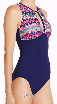 Profile by Gottex Slimming High Neck Cut Out Tequila Ruffle One Piece Swimsuit