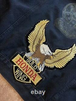 RARE Vintage Gold Honda Wing Biker Mas Tequila Black Vest Big Patch Size M