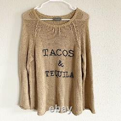 RARE Wooden Ships Tacos & Tequila Knit Sweater Pullover Brown Tan Sz S/M