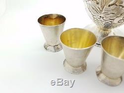 Rare Sterling Silver Wine Tequila Vodka Decanter with 6 Gilded Shot Glasses 153