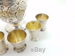 Rare Sterling Silver Wine Tequila Vodka Decanter with 6 Gilded Shot Glasses 153