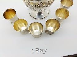 Rare Sterling Silver Wine Tequila Vodka Decanter with 6 Gilded Shot Glasses 153