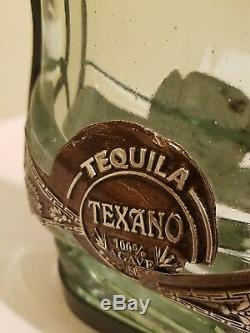 Rare WESTERN Heavy Glass COWBOY Boot TEQUILA Bottle With Glass Holders NWT
