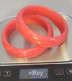 Rare pair TEQUILA SUNRISE BAKELITE BANGLES hot pink bracelets 3/4 wide TESTED