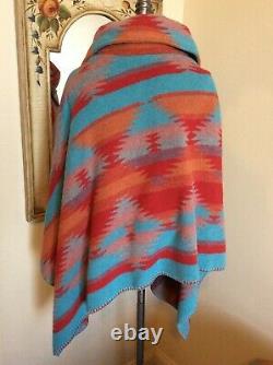 Rhonda Stark Poncho Women's Tequila Sunrise Wool 30 Aztec Southwest Red New