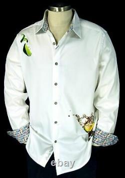 Robert Graham Embroidered Tequila Lime Cocktail Motif Geometric White Shirt 2XL