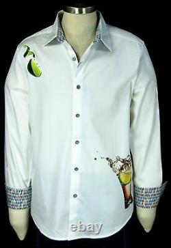 Robert Graham Embroidered Tequila Lime Cocktail Motif Geometric White Shirt 2XL