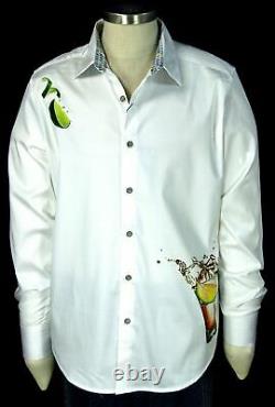 Robert Graham Embroidered Tequila Lime Cocktail Motif Geometric White Shirt 2XL