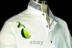 Robert Graham Embroidered Tequila Lime Cocktail Motif Geometric White Shirt 2XL