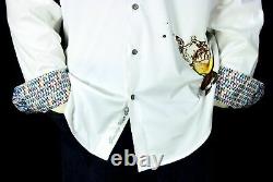 Robert Graham Embroidered Tequila Lime Cocktail Motif Geometric White Shirt 2XL