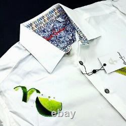 Robert Graham Embroidered Tequila Lime Cocktail Motif Geometric White Shirt 2XL