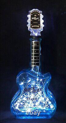 RockNRollLightedBlue Glass GuitarEmpty Tequila BottleBar Decor 14HX6X2