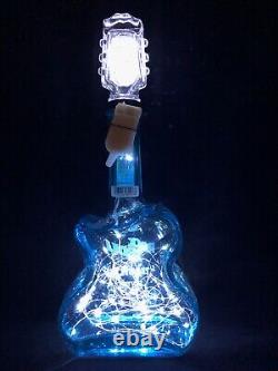 RockNRollLightedBlue Glass GuitarEmpty Tequila BottleBar Decor 14HX6X2