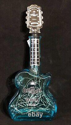 RockNRollLightedBlue Glass GuitarEmpty Tequila BottleBar Decor 14HX6X2