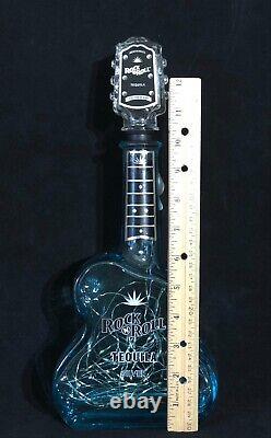 RockNRollLightedBlue Glass GuitarEmpty Tequila BottleBar Decor 14HX6X2