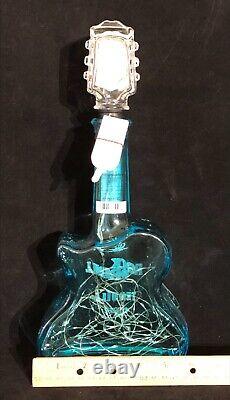 RockNRollLightedBlue Glass GuitarEmpty Tequila BottleBar Decor 14HX6X2