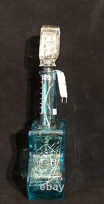 RockNRollLightedBlue Glass GuitarEmpty Tequila BottleBar Decor 14HX6X2