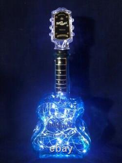 RockNRollLightedBlue Glass GuitarEmpty Tequila BottleBar Decor 14HX6X2