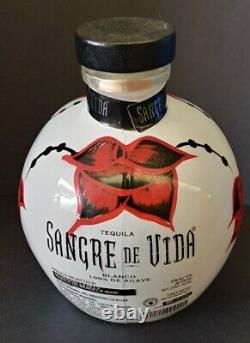 Sangre De Vida Tequila Handpainted White /Red Rose/ Rosary Bottle (Empty)