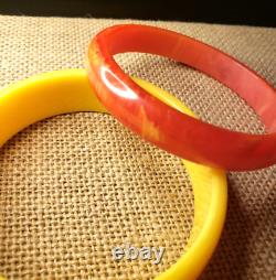 Set Of 3 Marbled Swirl Tequila Sunrise Bakelite Bracelets Yellow Coral Red Retro