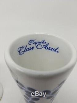 Set of 2 Clase Azul Hand Painted White Blue Tequila Snifter Shot Glass 4