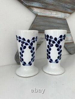 Set of 2 Clase Azul Hand Painted White Blue Tequila Snifter Shot Glass 4 NEW