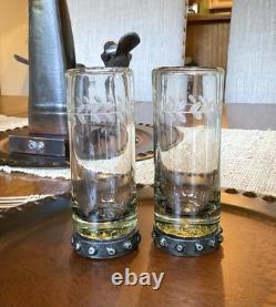 Set of 2 Jan Barboglio Triple Zackshot Tequila Shot Glasses on Iron Base