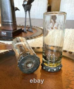 Set of 2 Jan Barboglio Triple Zackshot Tequila Shot Glasses on Iron Base