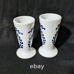 Set of 2 Tequila Clase Azul Hand Painted White Blue Shot Glass 4