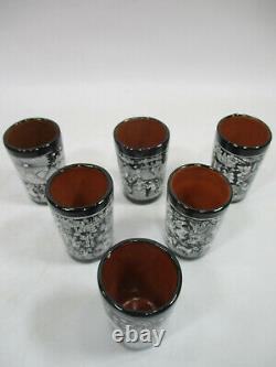 Set of 6 TEQUILA SHOT GLASS hand-painted clay pottery handmade mexican shooters