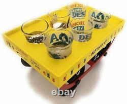Set of 7 Shot Glasses Glass Barware Shots Drink Whiskey Tequila Vodka and Cart