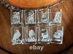 Set of 8 Whiskey & Tequila Alloy with Silver 1.5 ounce Glass Shot Wildlife Animals