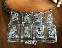 Set of 8 Whiskey & Tequila Alloy with Silver 1.5 ounce Glass Shot Wildlife Animals