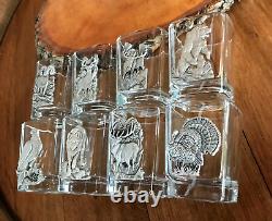 Set of 8 Whiskey & Tequila Alloy with Silver 1.5 ounce Glass Shot Wildlife Animals