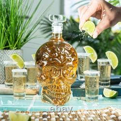 Skull Tequila Decanter Set Handmade Glass Skull Liquor Decanter with 6 Shot Gl