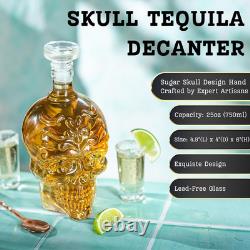 Skull Tequila Decanter Set Handmade Glass Skull Liquor Decanter with 6 Shot Gl