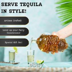 Skull Tequila Decanter Set Handmade Glass Skull Liquor Decanter with 6 Shot Gl