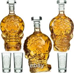 Skull Tequila Decanter Set Handmade Glass Skull Liquor Decanter with 6 Shot Gl