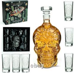 Skull Tequila Decanter Set Handmade Glass Skull Liquor Decanter with 6 Shot Gl