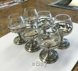 Sterling Silver Floral Tequila / Liquor Glasses Set of 6