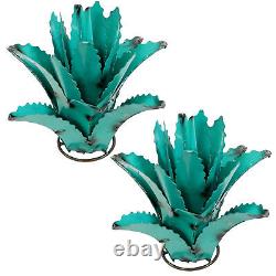 Sunnydaze 2 Outdoor Tequila Agave Metal Plant Statues Turquoise 11.25-Inch