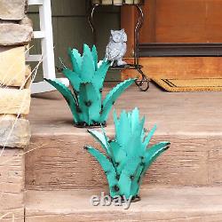 Sunnydaze 2 Outdoor Tequila Agave Metal Plant Statues Turquoise 11.25-Inch