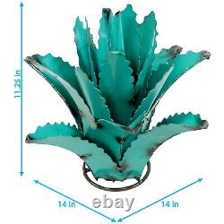 Sunnydaze 2 Outdoor Tequila Agave Metal Plant Statues Turquoise 11.25-Inch